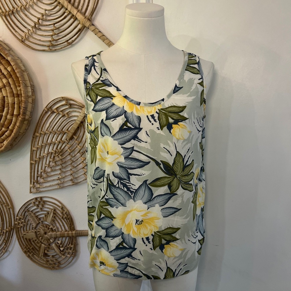 Tommy Bahama Rayon Floral Tank Top Tropical Resort Beach Coastal Size L - Picture 2 of 7